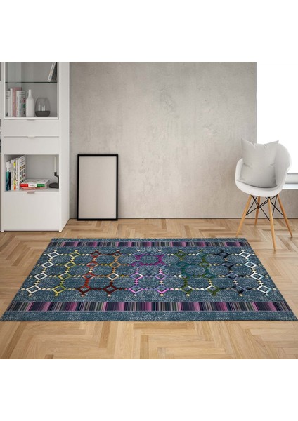 Geometrik Renk Blok Desenli Dijital Baskı Yıkanabilir Kaymaz Taban Modern Salon Halısı ve Yolluk