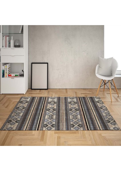 Geometrik Desenli Dijital Baskı Yıkanabilir Kaymaz Taban Etnik Kilim Desen Salon Halısı ve Yolluk