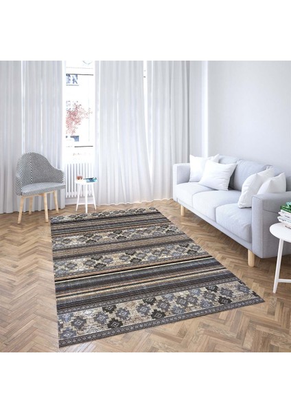 Geometrik Desenli Dijital Baskı Yıkanabilir Kaymaz Taban Etnik Kilim Desen Salon Halısı ve Yolluk