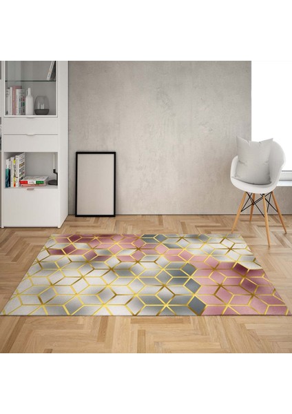 Balpeteği Geometrik Desenli Etnik Dijital Baskı Yıkanabilir Kaymaz Taban Salon Halı ve Yolluk