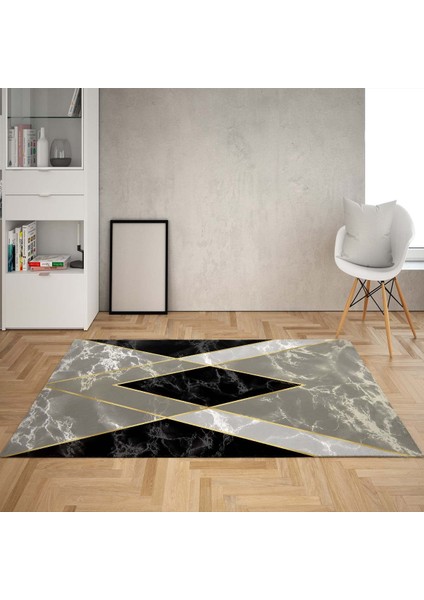 Geometrik Karo Mermer Desenli Gold Dijital Baskı Yıkanabilir Kaymaz Taban Salon Halısı ve Yolluk fiyatları