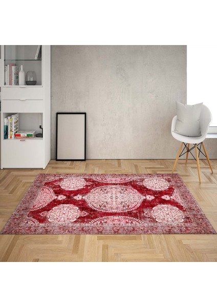 Osmanlı Motifler Desenli Dijital Baskı Yıkanabilir Kaymaz Taban Klasik Salon Halısı ve Yolluk(Krmzı) fiyatları
