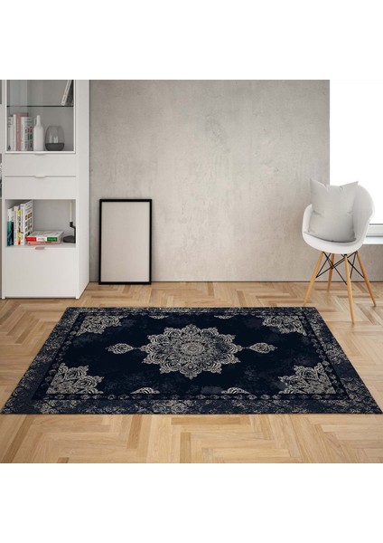 Osmanlı Desen Çerçeveli Dijital Baskı Yıkanabilir Kaymaz Taban Klasik Salon Halısı ve Yolluk (Laci)