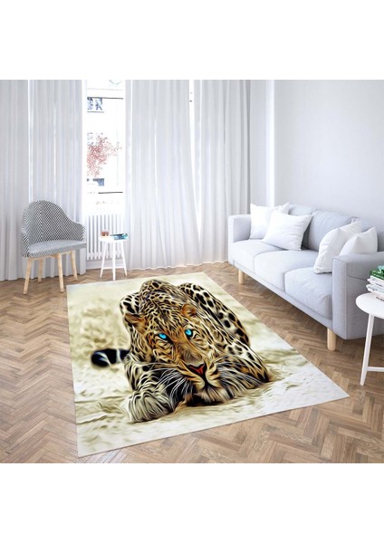 Leopar Desenli Dijital Baskı Yıkanabilir Kaymaz Taban Modern Salon Halı ve Yolluk