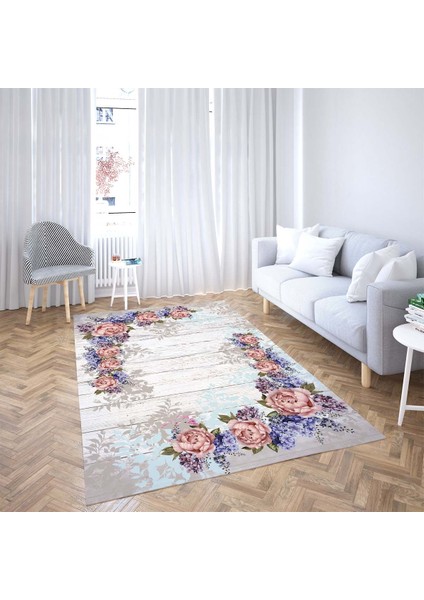 Gül Desenli Dijital Baskı Yıkanabilir Kaymaz Taban Vintage Salon Halısı ve Yolluk (Yavruağzı) fiyatları