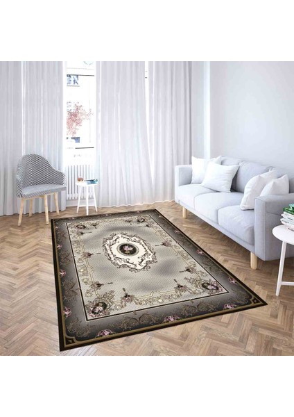 Çiçek Gül Desenli Dijital Baskı Yıkanabilir Kaymaz Taban Vintage Salon Halı ve Yolluk (Gri Efekt) fiyatları