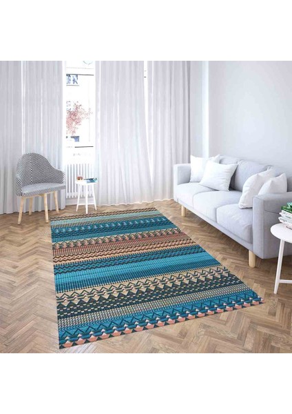 Kilim Desenli Etnik Dijital Baskı Yıkanabilir Kaymaz Taban Modern Salon Halı ve Yolluk