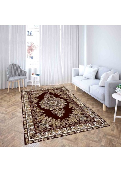 Osmanlı Desen Çerçeveli Dijital Baskı Yıkanabilir Kaymaz Taban Klasik Salon Halısı ve Yolluk (Kahve) fiyatları