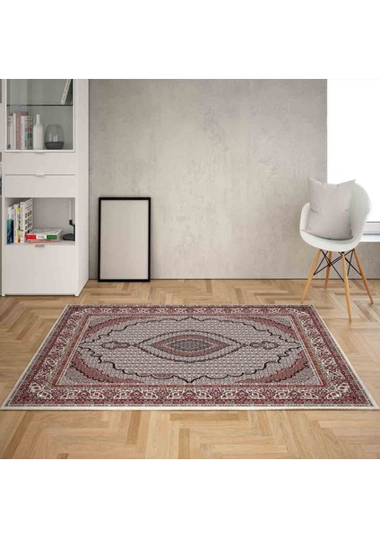 Osmanlı Desen Çerçeveli Dijital Baskı Yıkanabilir Kaymaz Taban Klasik Salon Halısı ve Yolluk (Krem)