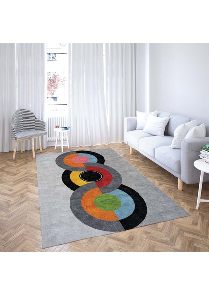 Geometrik Çember Desenli Renk Bloklu Dijital Baskılı Kaymaz Taban Yıkanabilir Salon Halısı ve Yolluk fiyatları