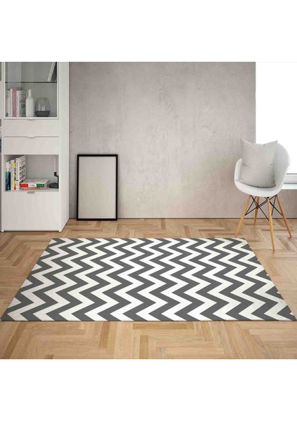 Geometrik Zigzag Desenli Dijital Baskı Yıkanabilir Kaymaz Taban Etnik Kilim Desen Salon Halı