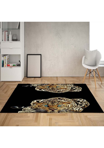 Leopar Desenli Halı Leoparlı Halı Dijital Baskı Yıkanabilir Kaymaz Taban Salon Halısı