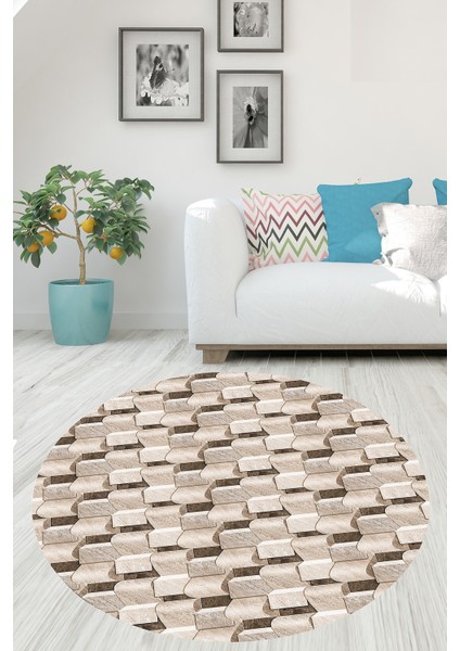 Taş Döşeme Desen Çerçeveli Dijital Baskı Yıkanabilir Kaymaz Taban Modern Salon Halısı ve Yolluk
