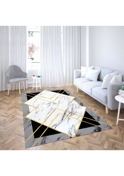 Gold Şeritli Mermer Desenli Dijital Baskı Yıkanabilir Kaymaz Taban Salon Halısı ve Yolluk fiyatları