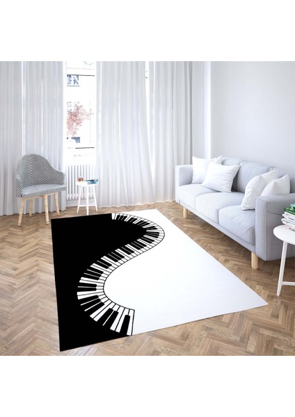 Piyano Desenli Halı Dijital Baskı Yıkanabilir Kaymaz Taban Modern Salon Halısı