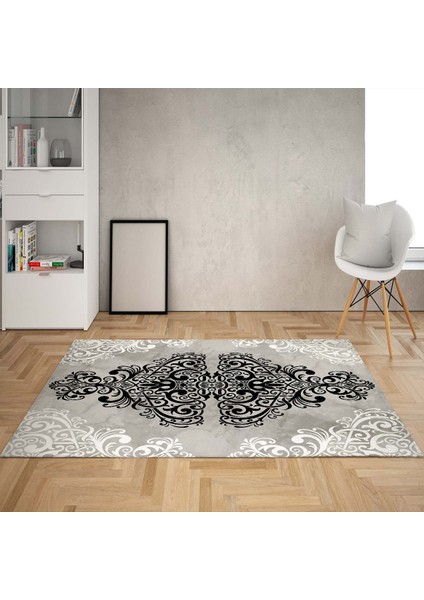 Varak Desenli Osmanlı Motif Dijital Baskı Yıkanabilir Kaymaz Taban Kilim Model Salon Halısı