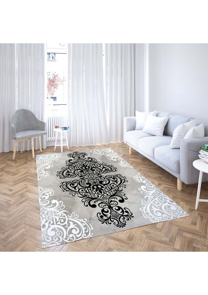Varak Desenli Osmanlı Motif Dijital Baskı Yıkanabilir Kaymaz Taban Kilim Model Salon Halısı