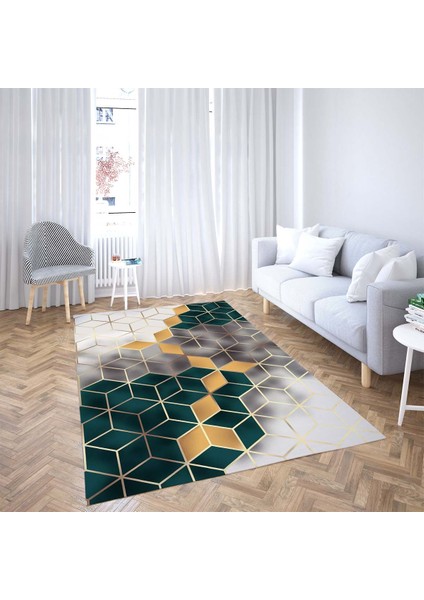 Balpeteği Desenli Dijital Baskı Yıkanabilir Kaymaz Taban Modern Salon Halısı ve Yolluk (Yeşil) fiyatları