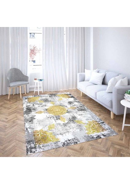 Osmanlı Desen Göbekli Dijital Baskı Yıkanabilir Kaymaz Taban Modern Salon Halısı ve Yolluk(Sarı) fiyatları