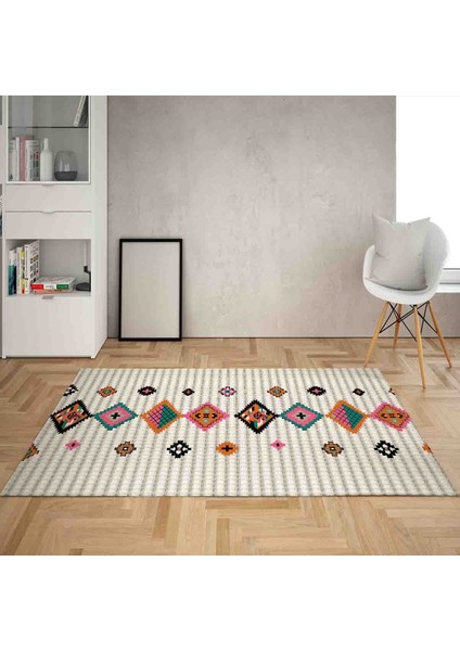 Kilim Desenli Etnik Dijital Baskı Yıkanabilir Kaymaz Taban Modern Salon Halı ve Yolluk (Desenli)