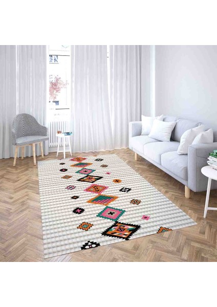 Kilim Desenli Etnik Dijital Baskı Yıkanabilir Kaymaz Taban Modern Salon Halı ve Yolluk (Desenli)