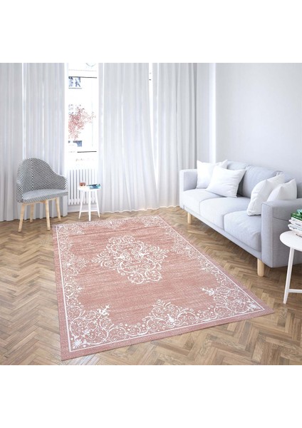 Osmanlı Motifler Çerçeve Desenli Dijital Baskı Yıkanabilir Kaymaz Taban Salon Halı ve Yolluk (Pudra) fiyatları