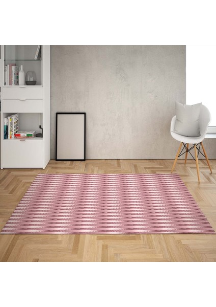 Renk Geçişli Etnik Dijital Baskı Yıkanabilir Kaymaz Taban Modern Salon Halısı ve Yolluk (Pembe)