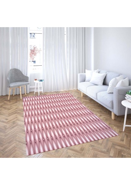 Renk Geçişli Etnik Dijital Baskı Yıkanabilir Kaymaz Taban Modern Salon Halısı ve Yolluk (Pembe)