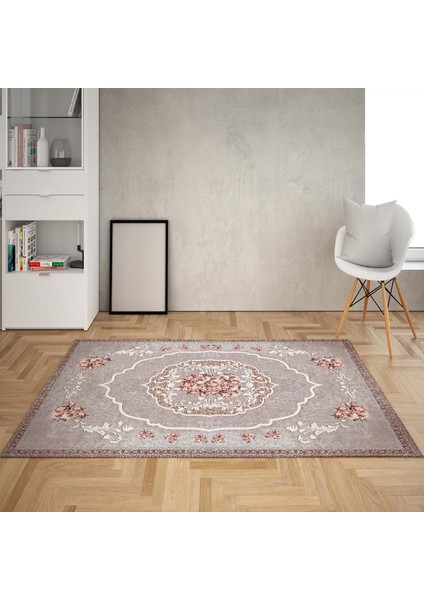 Osmanlı Motifler Desenli Etnik Dijital Baskı Yıkanabilir Kaymaz Taban Salon Halı ve Yolluk (Somon)