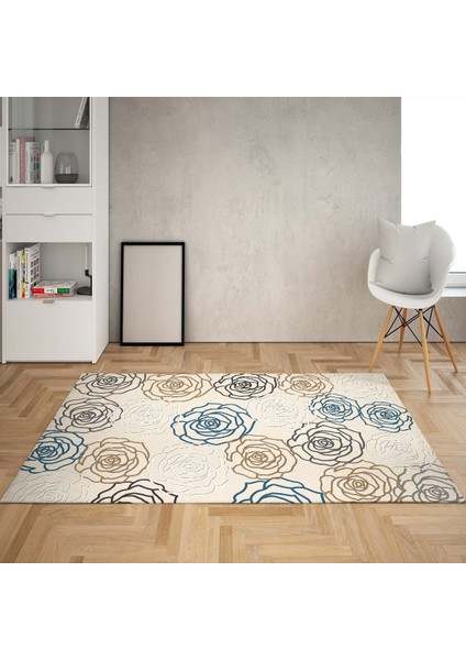 Kabartma Gül Desenli Dijital Baskı Yıkanabilir Kaymaz Taban Vintage Salon Halısı ve Yolluk