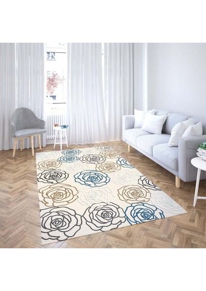 Kabartma Gül Desenli Dijital Baskı Yıkanabilir Kaymaz Taban Vintage Salon Halısı ve Yolluk