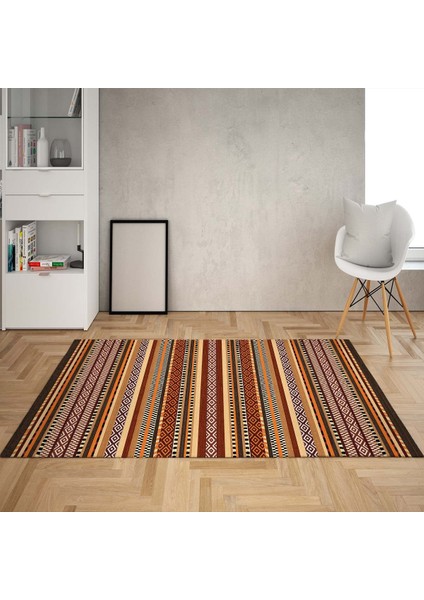 Kilim Desenli Etnik Dijital Baskı Yıkanabilir Kaymaz Taban Eskitme Salon Halısı ve Yolluk