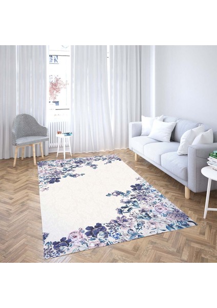Çiçek Desenli Çiçekli Dijital Baskı Yıkanabilir Kaymaz Taban Vintage Salon Halısı ve Yolluk