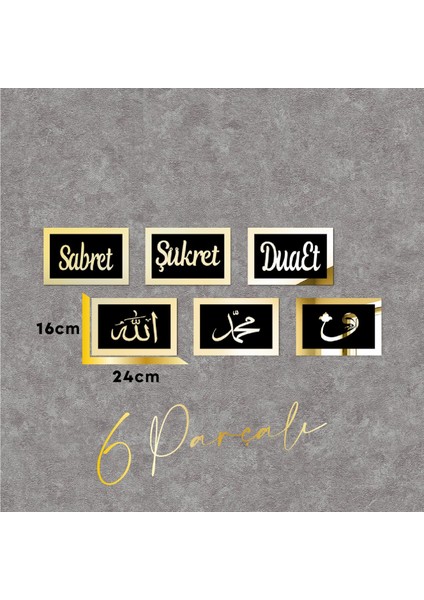 Wooden Factory Sabret Şükret Dua Et Allah Muhammed Vav 6'lı Set Siyah Gold fiyatları