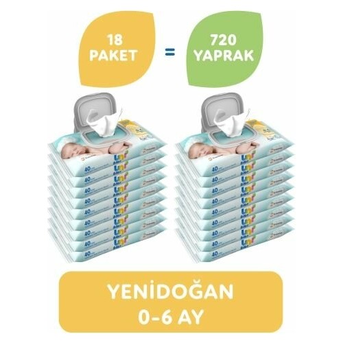 Uni Baby Yenidoğan Islak Mendil 18'li 720 Yaprak