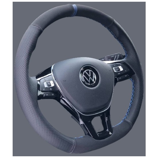 M&R Otokilif Aksesuar Volkswagen_vw cc _araca_özel_mavi_yüzüklü_alcantara-Noktalı_deri__direksiyon_kaplama