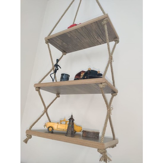 Labarna Dekoratif Retro Halatlı Raf 3'lü Saksılık Kitaplık Fiyatı