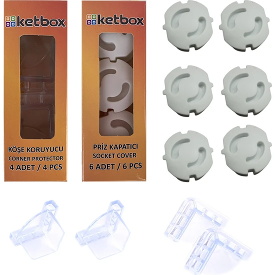 Ketbox 6 Adet Priz Kapatıcı ve 4 Adet Silikon Köşe Koruyucu 3m Bantlı Çocuk Bebek Güvenlik Set