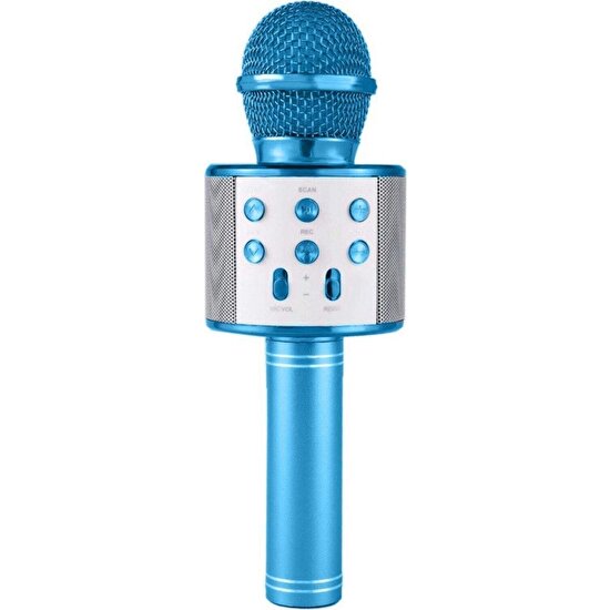 Blupple WS-858 Karaoke Mikrofon Bluetooth Kablosuz Usb, Hafıza Kartı ve Aux Girişli Taşınabilir Eğlenceli Çocuk Müzik Dans Mavi