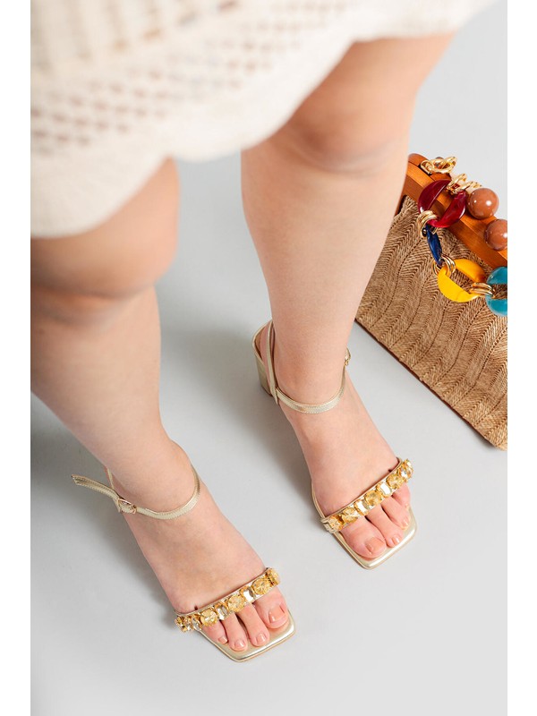 Limoya Nora Altın Taşlı Ince Topuklu Sandalet