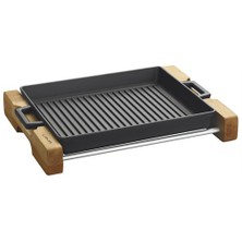Lava Izgara Tava 26X32 Cm. Metal Kulplu Ve Ahşap Stand