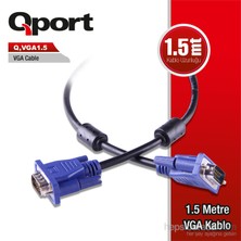 Qport VGA1.5 15 Pin Filtreli 1.5M Erkek Erkek Monitör Kablo (Q-VGA1.5)