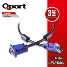 Qport VGA3 15 Pin Filtreli 3 M Erkek Erkek Monitör Kablosu (Q-VGA3)