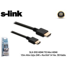 S-Link Slx-910 Hdmı To Mini Hdmı 1.5M Altın Uçlu 24K + Kor.Kılıf 1.4 Ver. 3D Kablo