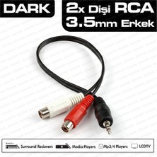 Dark 2 x RCA (Analog Ses) - 3.5mm Stereo Dönüştürücü (2 x RCA Erkek - 1 x 3.5mm Stereo Dişi) (DK-CB-AURCAX35)
