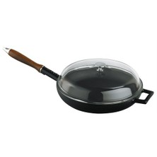 Lava Kızartma Tavası Çap(Ø)28 Cm. Ahşap Kulplu Ve Cam Kapaklı Siyah