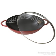 Staub Wok Cam Kapaklı Tencere 37 cm Kırmızı