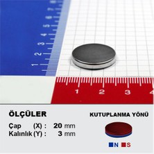 Neodyum Mıknatıs Yuvarlak Silindir 20x3 mm (10'lu Paket)