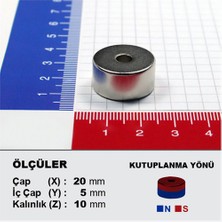 Mıknatıs Avm Delikli Neodyum Güçlü Mıknatıs Halka D20xd5x10 mm (5'li)