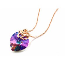 Monemel Mor Swarovski® Taşlı Gümüş Kalp Kolye Altın Kaplama